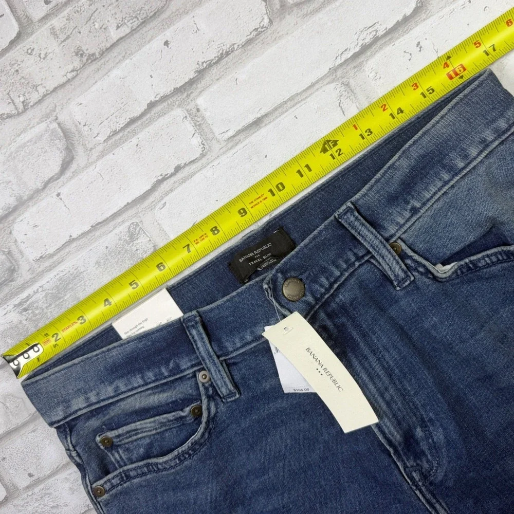 Banana Republic Travel Slim Jean Mens 33x34 Blue Denim Pants NWT